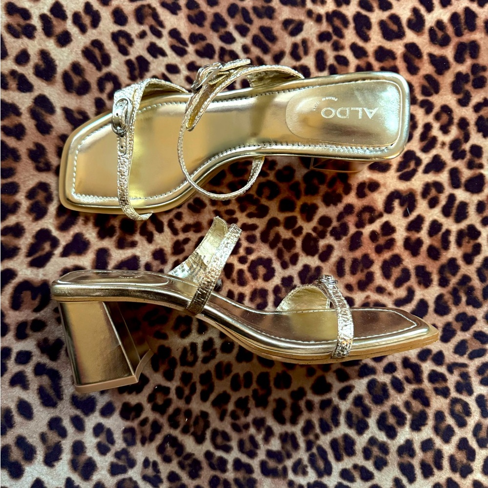 Aldo MayMay Metallic Gold Block Heel Sandals
